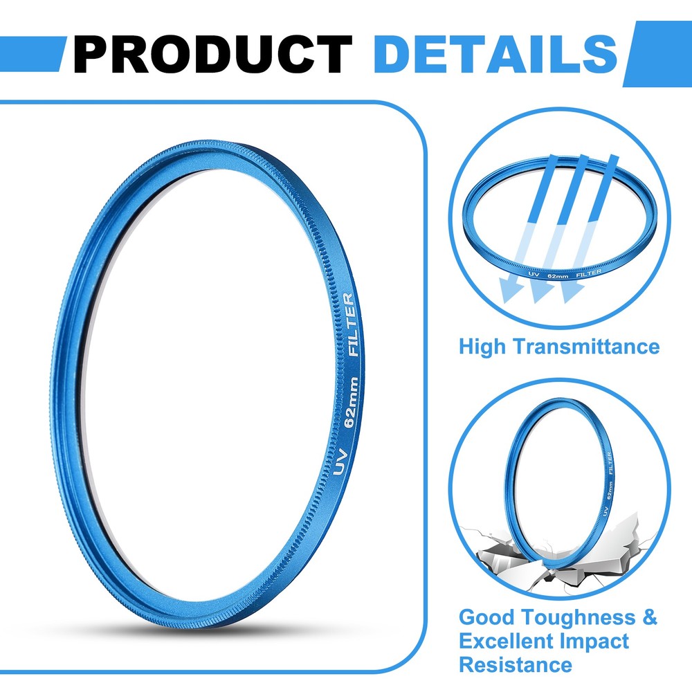 62mm Ultra Slim Lens Filter Multi Coating Camera Len Filter, Blue