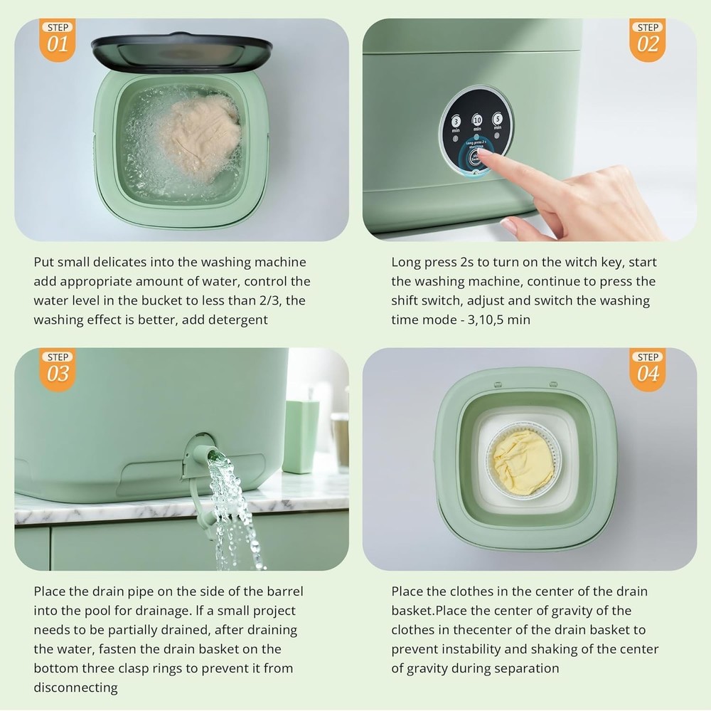16L Portable Washing Machine with Spin Basket - Foldable & Lightweight Design