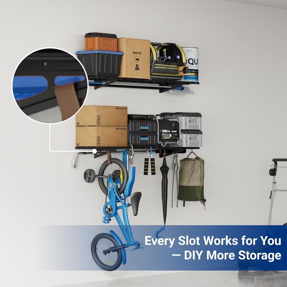 2-Pack Wall Mounted Floating Shelves 48" Garage Storage Rack Black