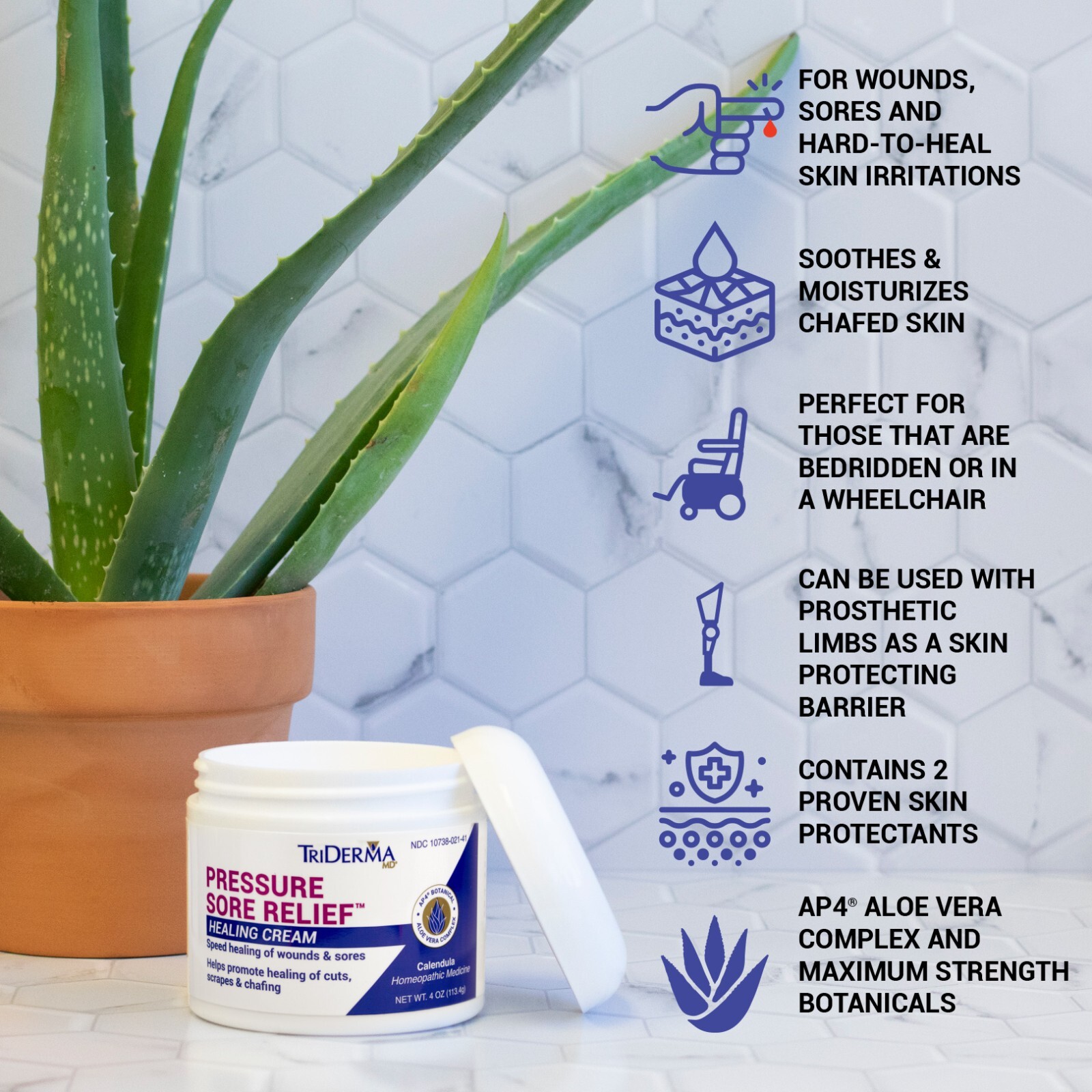 TriDerma Pressure Sore Relief Healing Cream for Bed Sores Treatment, Ulcers 4 oz