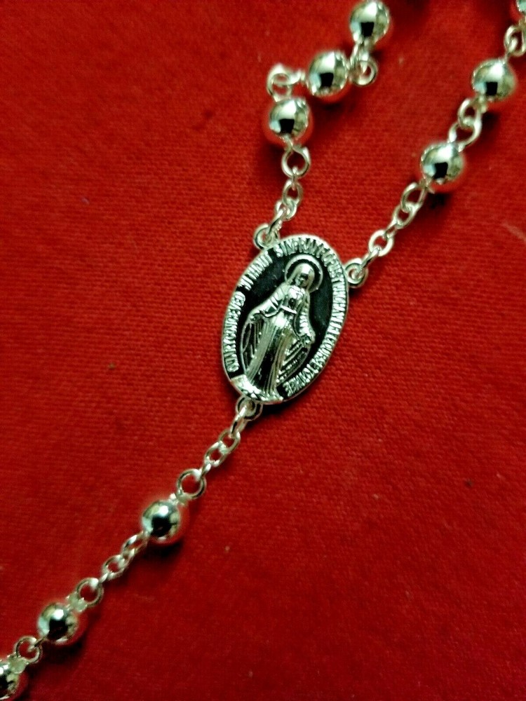 Christian CATHOLIC Rosary Necklace SILVER Plated Beads 22" NEW