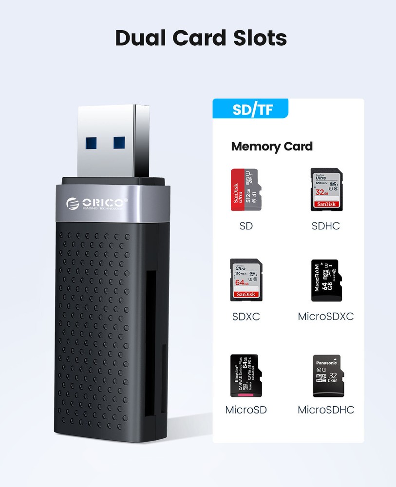 ORICO USB2.0 Card Reader Memory Portable Type-C+TF/SD Smart Card Reader Type C*