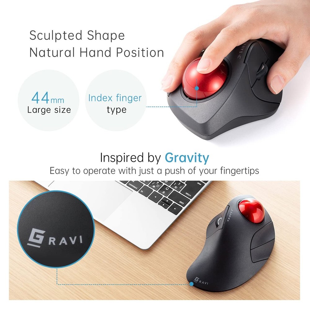 Wired Ergonomic Trackball , Optical Rollerball Mice, Programmable Silent Butt...