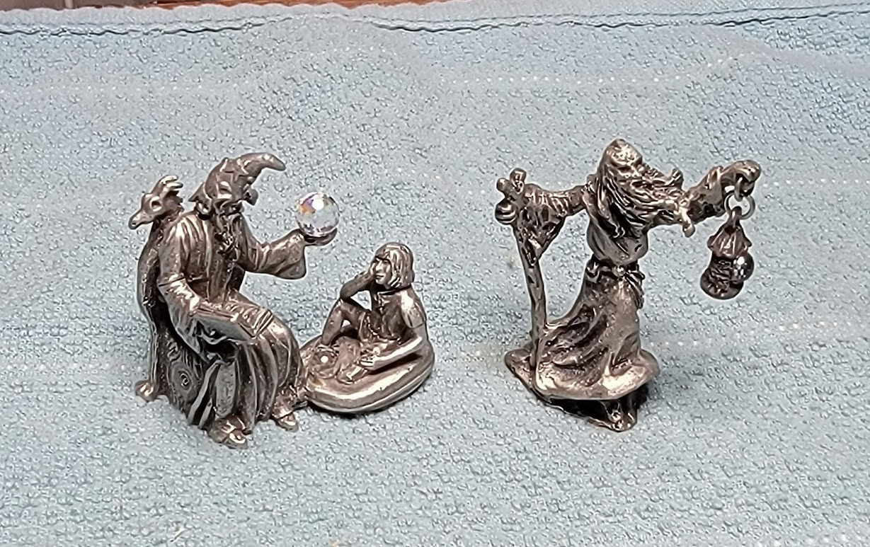 Gallo Pewter Wizard Teacher Apprentice 1986 & Sage guide with Lantern of Wisdom