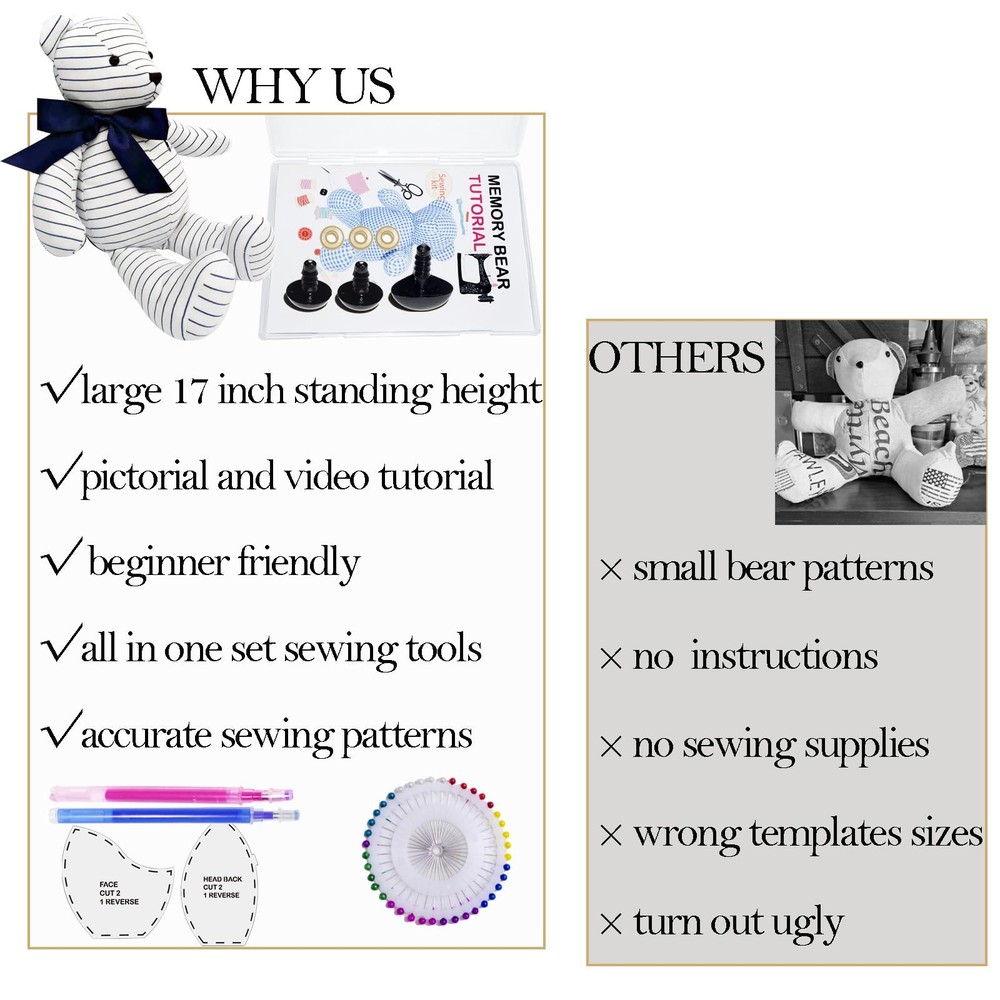 Large 17 Inch Memory Bear Templates Patterns with Tutorials Beginners Friendl...