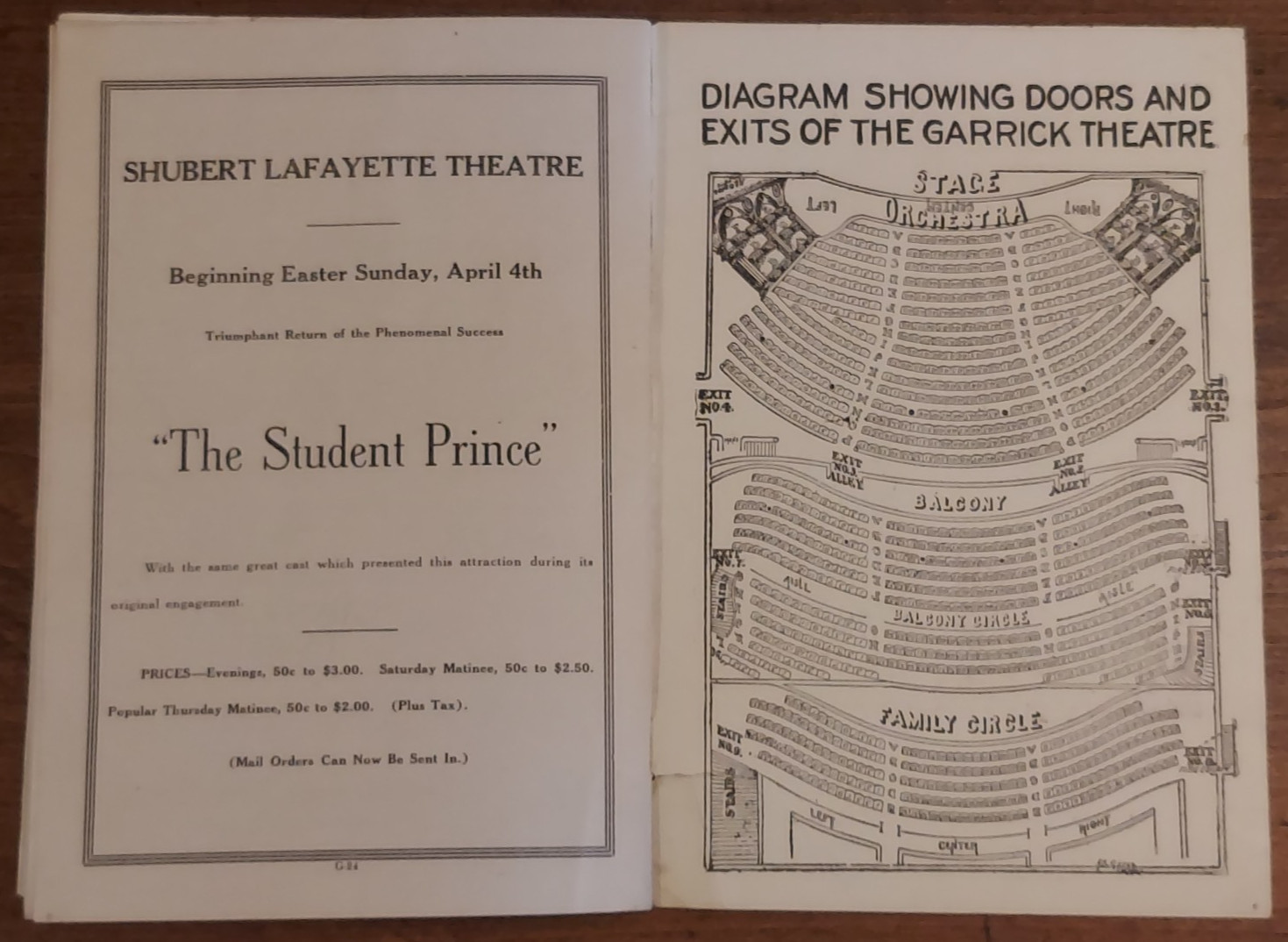 Vintage Garrick Shubert Theater Detroit 1926 Schedule Program w/ Advertising