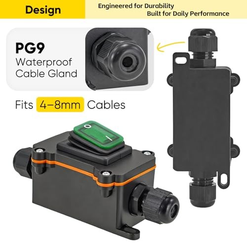 Waterproof Inline Rocker Switch Box DC 12V–24V 20A Lighted Two-Side Green