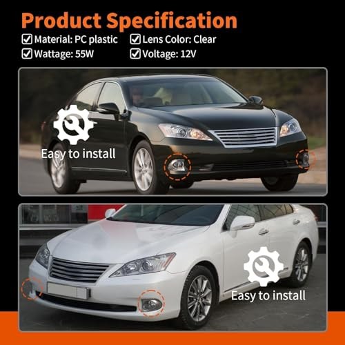 Fog Lights Assembly Compatible with ES350 2010 2011 2012 Pair Left & Right