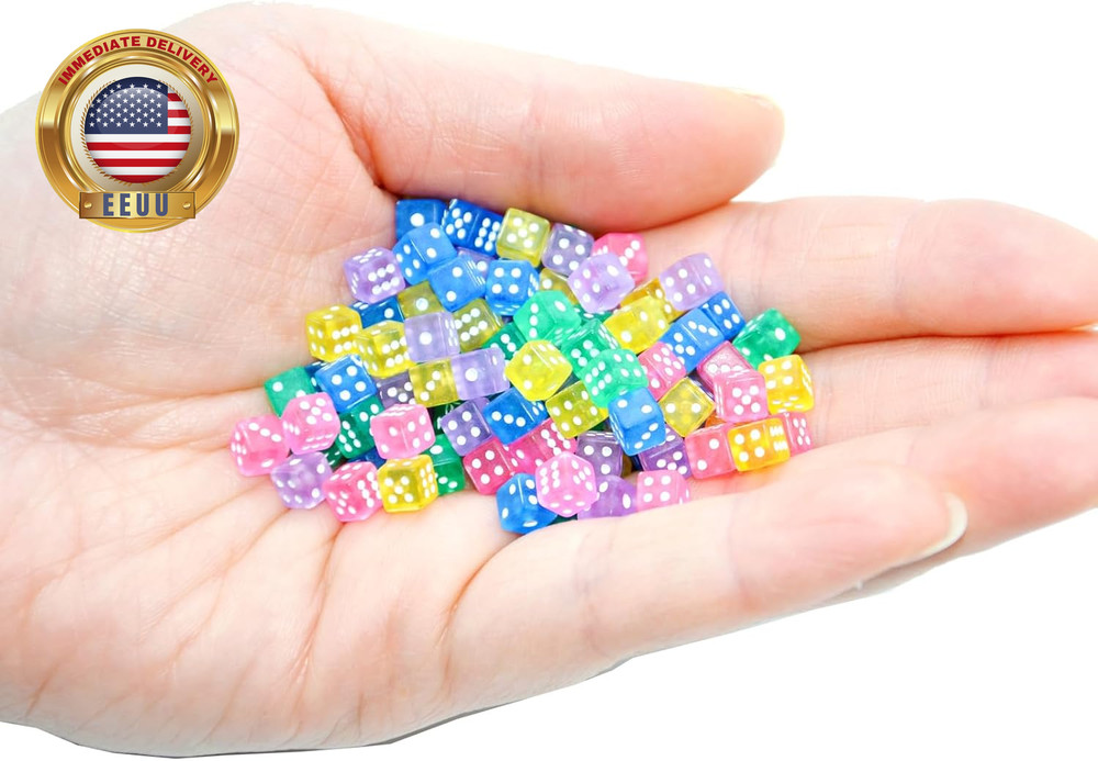 100 Assorted D6 Mini Tiny Dice Game Dot Square Dice for Casino Themed Activity,