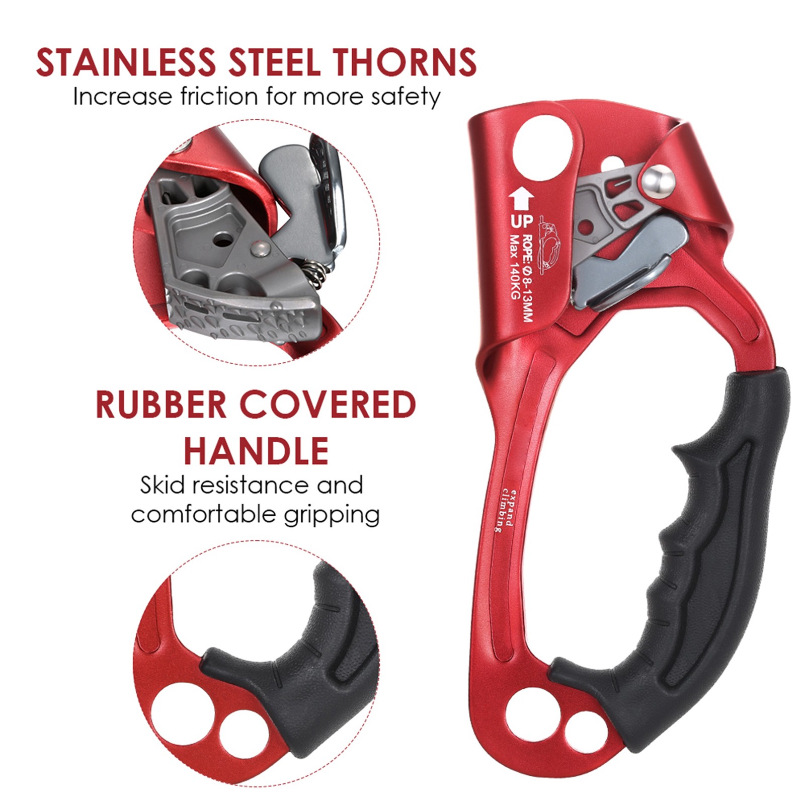 Outdoor Hand Ascender Climbing Ascender 8-13mm Vertical Rope Access Climbing