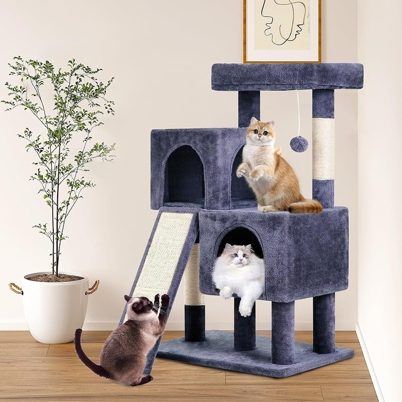 Cat Tree W/ Sisal Scratching Posts Interactive Ball Indoor Cats Stable Design US