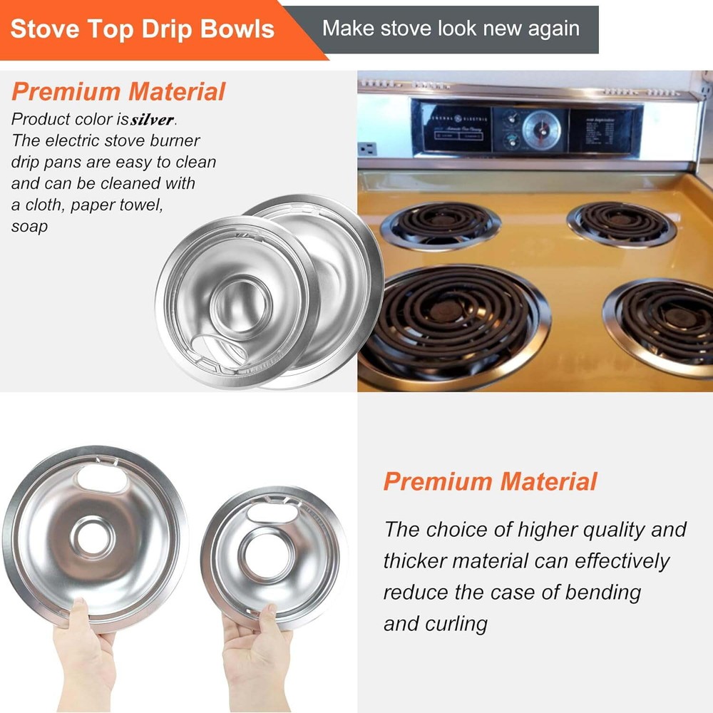 MP22YA Electric Range Burner Element Unit Set w/ Element Receptacle Kit Drip Pan