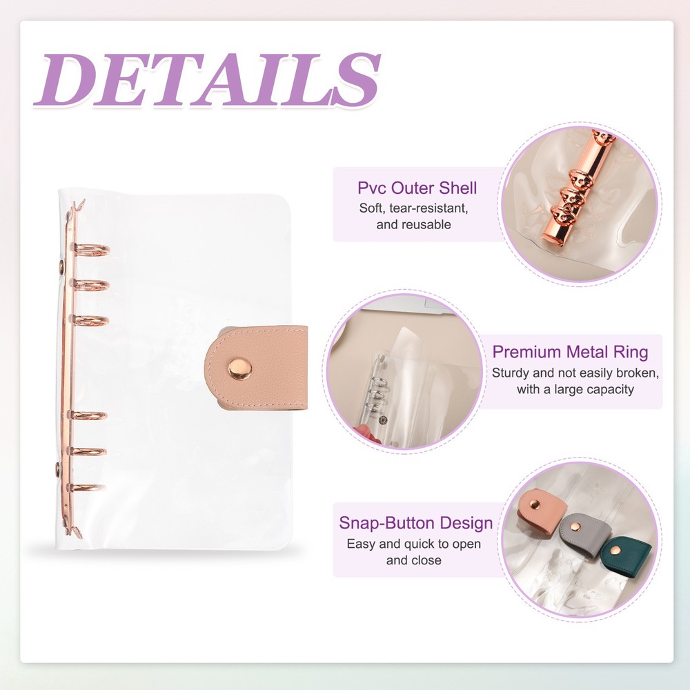 A6 Clear Notebook Binder, 6-Ring Refillable Planner Cover Binder, Gold