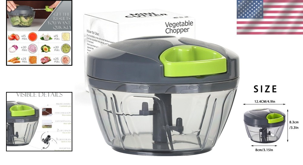 Manual Food Processor Vegetable Chopper, Portable Hand Pull String Garlic Mincer