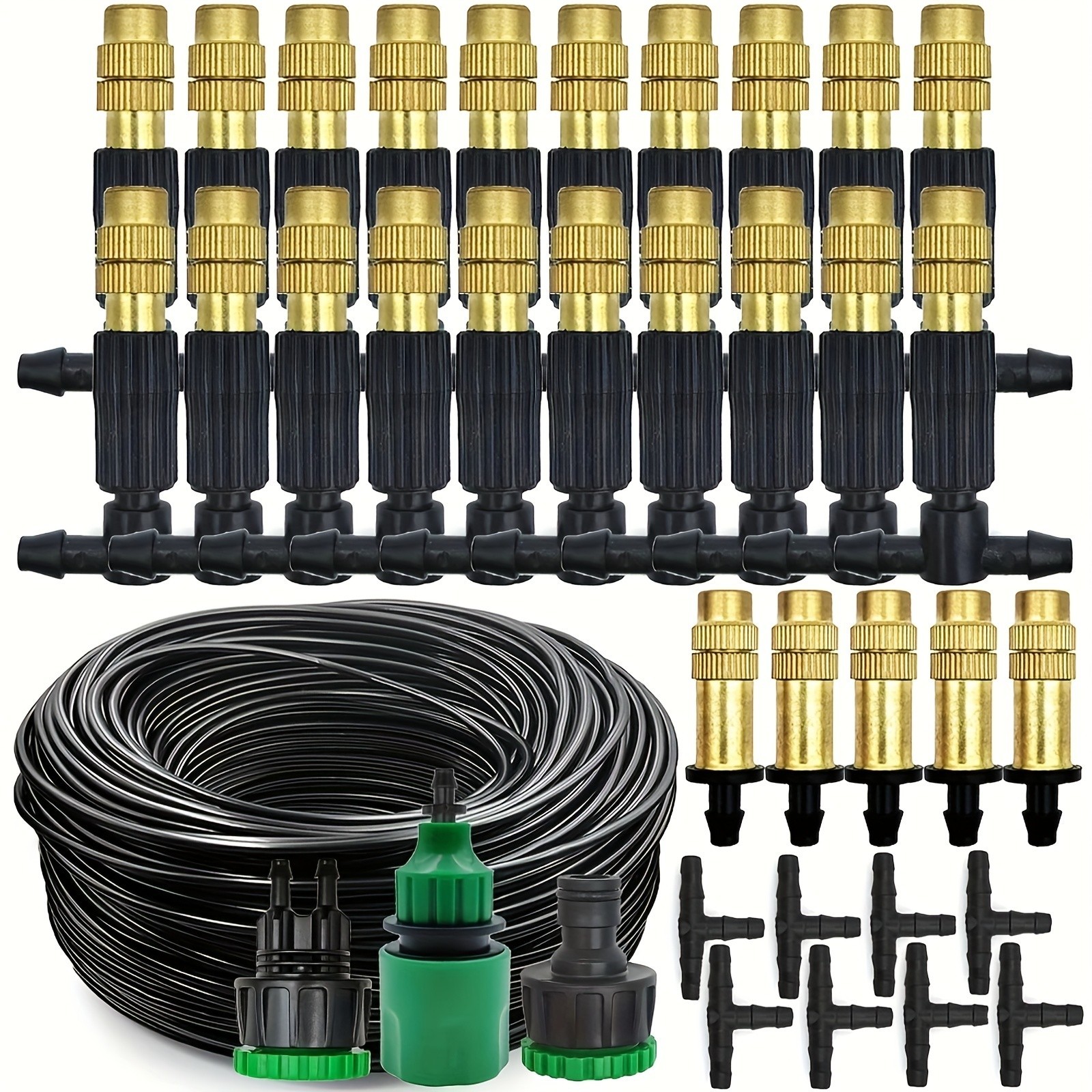 Outdoor Misting Cooling System Kit - Adjustable Brass Nozzles for Garden & Patio