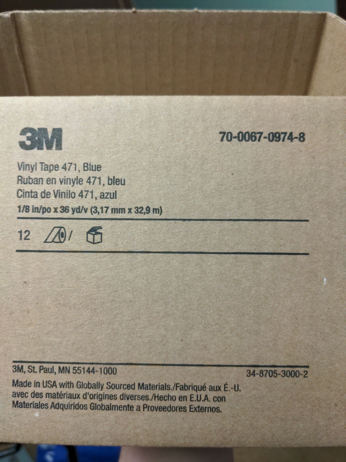 3M 06408 Blue Fine Line Vinyl Tape 471, 1/8" x 36 yds One Roll