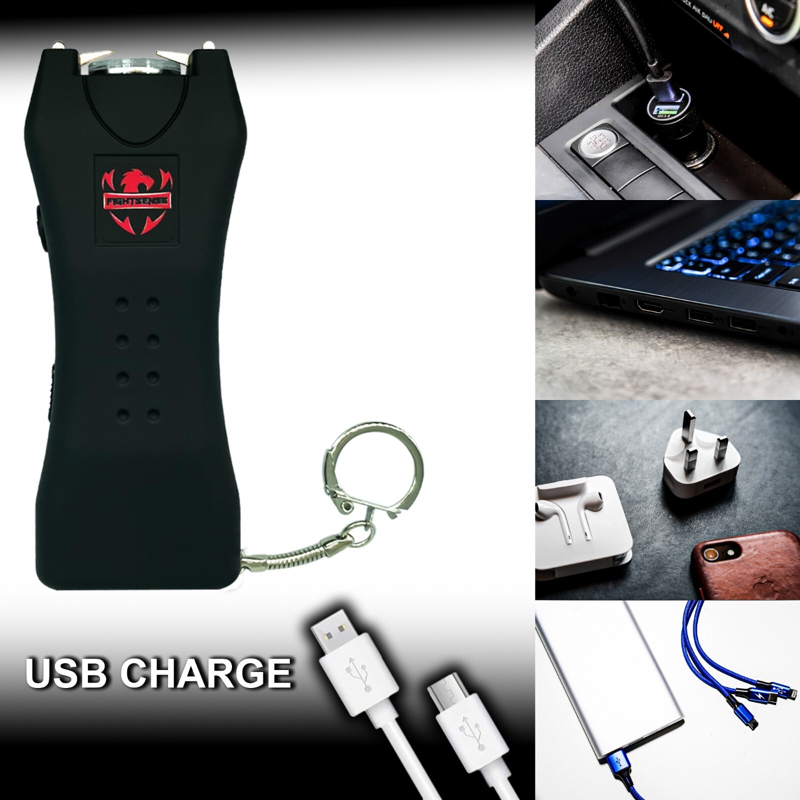 FIGHTSENSE Rechargeable Stun Gun 10 Mil Volts With Led Light Extremely Powerful