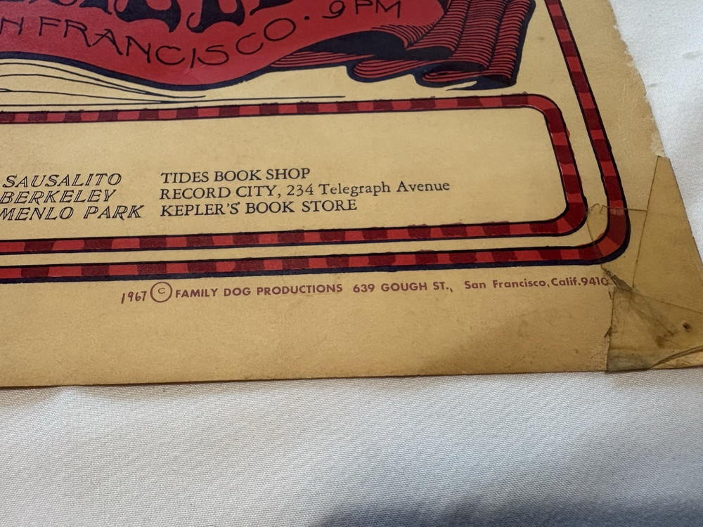 BIG BROTHER & HOLDING COMPANY POSTER + SIR DOUGLAS QUINTET AVALON PRINTED 1967