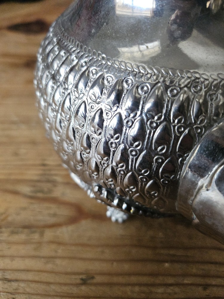 Antique Middle Eastern Moroccan Silver Plated Tea Coffee Pot Signed