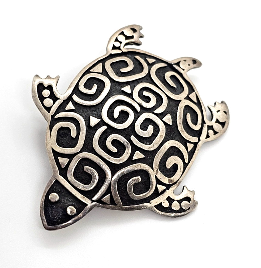 Anne Farella Vintage Sterling Silver Turtle Brooch VHTF Signed