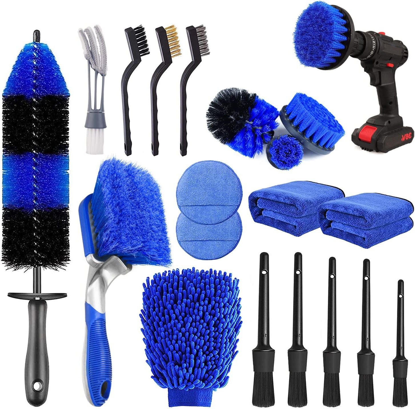 20Pcs Car Wheel Tire Detailing Brush Set Drill not include