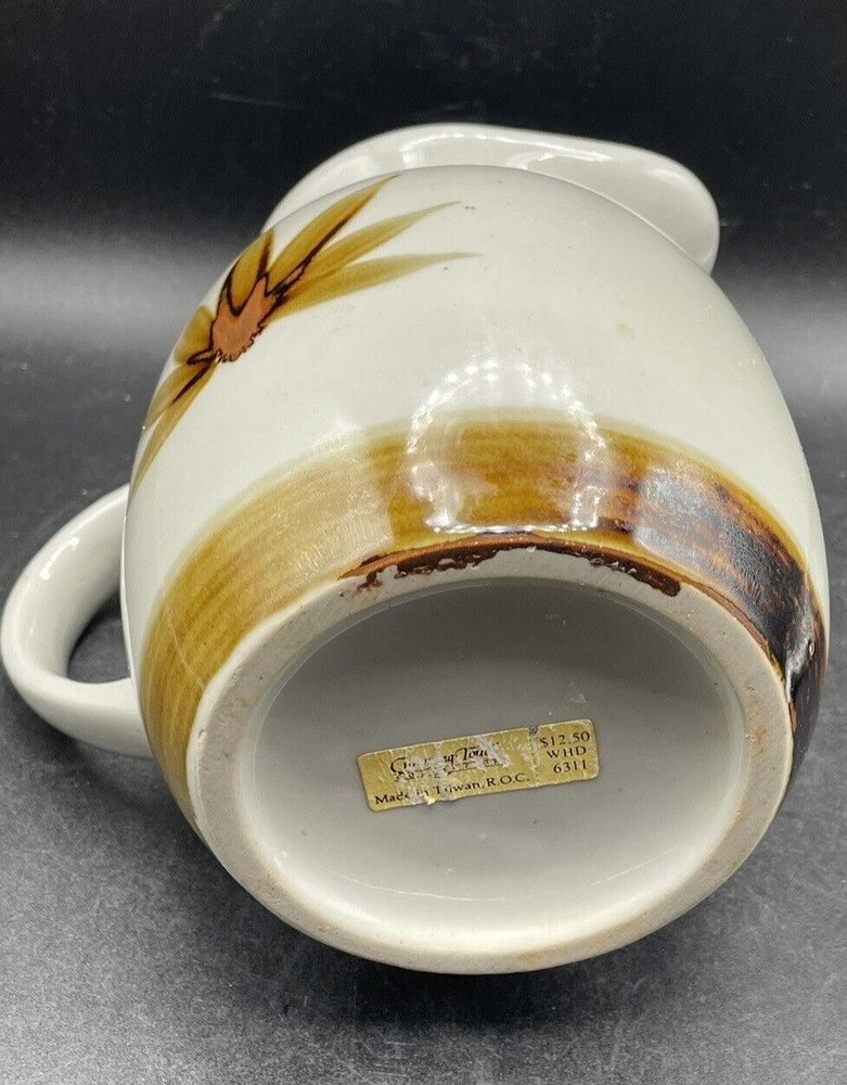 Pitcher Crowning Touch Handmade Ceramic Rustic Leaf Vintage Grey Brown Glazed
