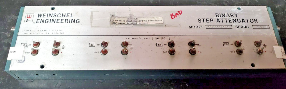 Weinschel AF-144-45-11 Binary Step Attenuator 3, 6, 12, & 24 dB TESTED BAD!