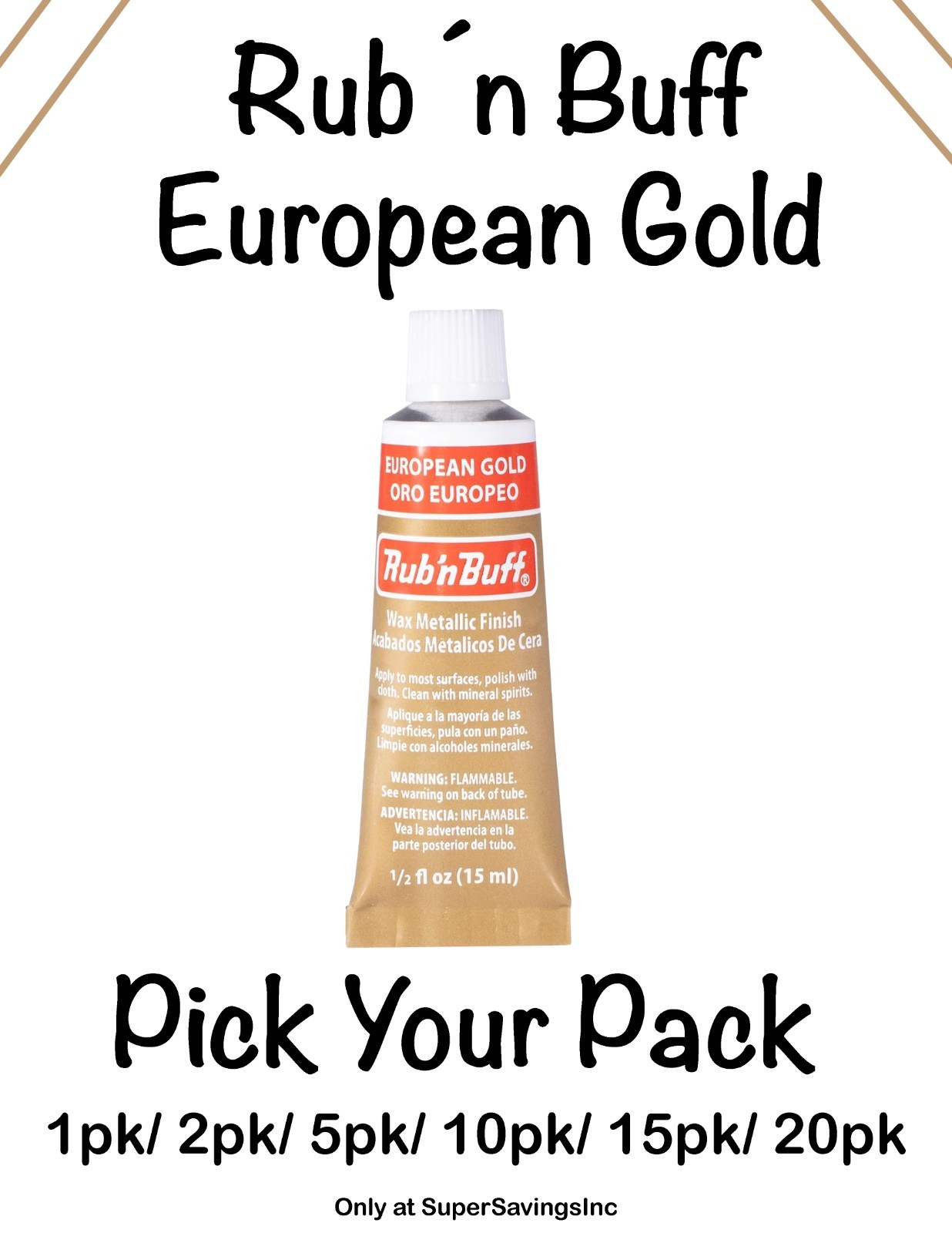 Amaco Rub 'N Buff Wax Metallic Finish, European Gold, 0.5-Fluid Ounce & Lot Sale