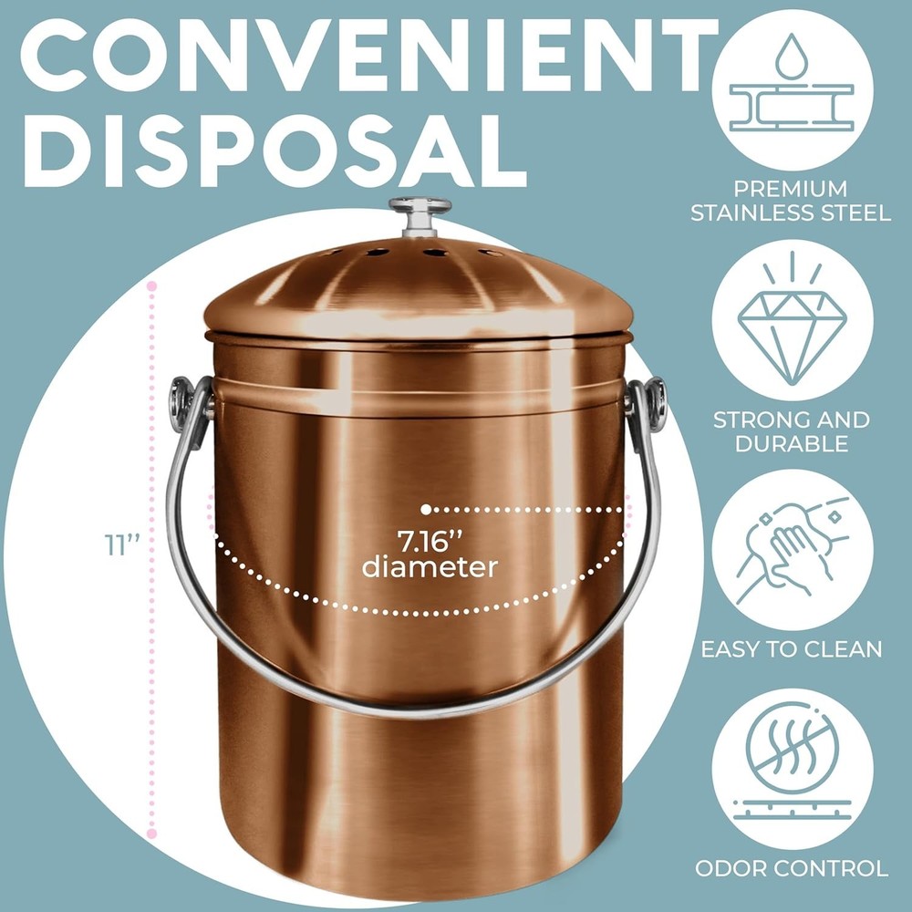 Countertop Compost Bin Kitchen | 1.3 Gallon | Odorless Composting Bin with Ca...