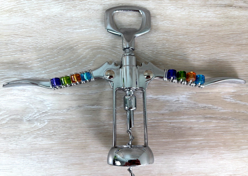 Multi Purpose Silver Mechanical Corkscrew with Colored Beaded Design VGC