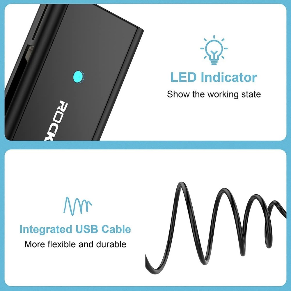 USB 3.0 SD Card Reader, Rocketek 4 Slots Memory Card Reader with a 13CM Flexible