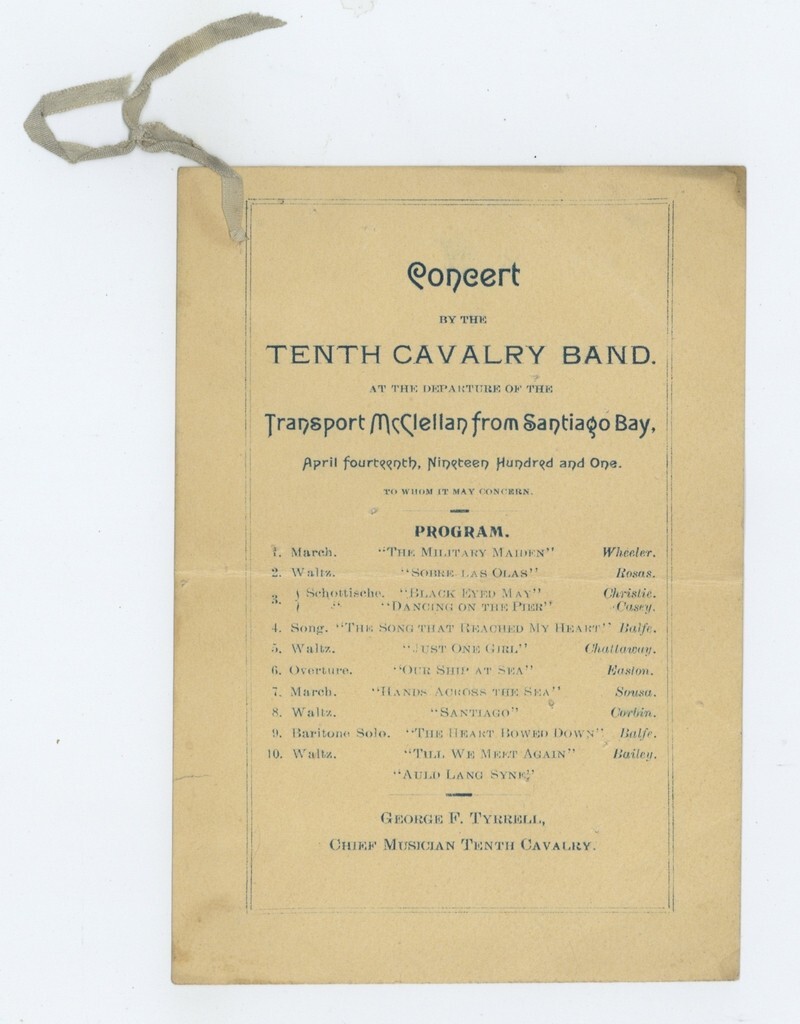 Black Buffalo Soldier 10th Cavalry Band Concert Program 1901 Spanish American Wa