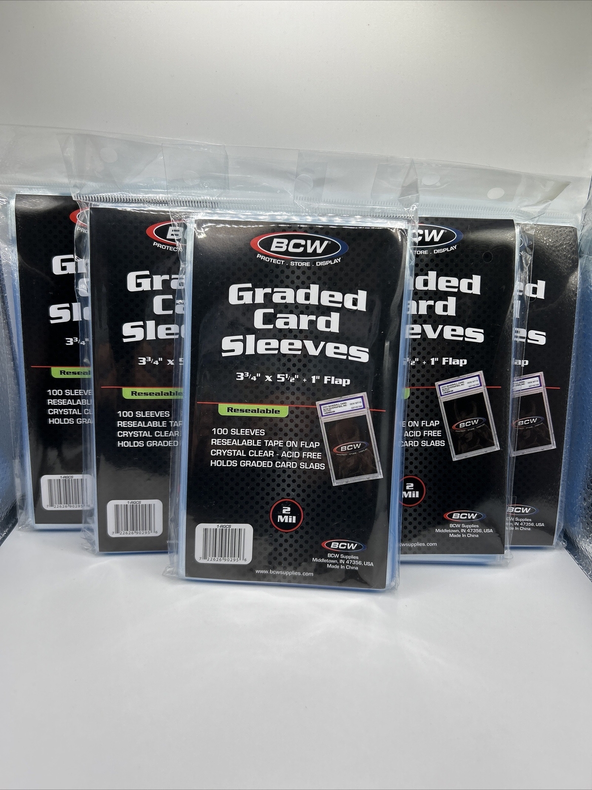 BCW Graded Card Sleeves 5 Packs of 100 for PSA, BGS, SGC Graded cards, 500 total