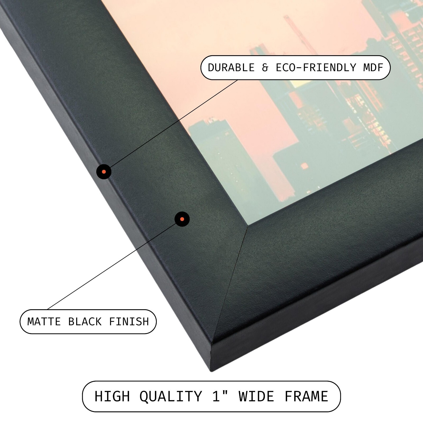 Craig Frames 1" Wide Modern Satin Black Assembled Picture Frames & Poster Frames