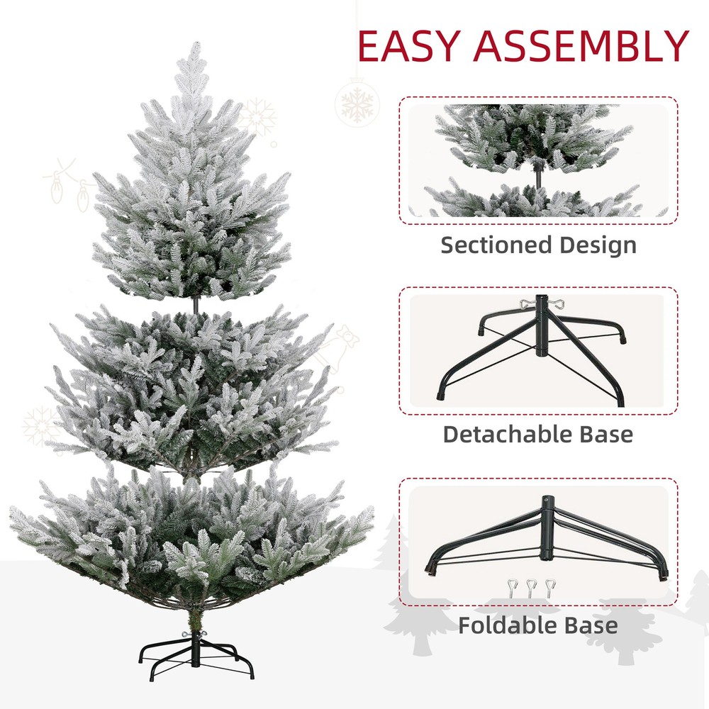 6ft Artificial Flocked Christmas Tree, Hinged Branches, 795 Tips, Metal Stand