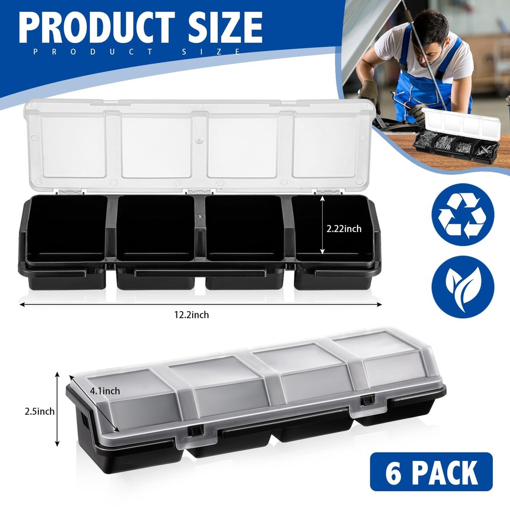 Hushee 6-Pack Stackable Small Parts Organizer Box with Dividers and Lid