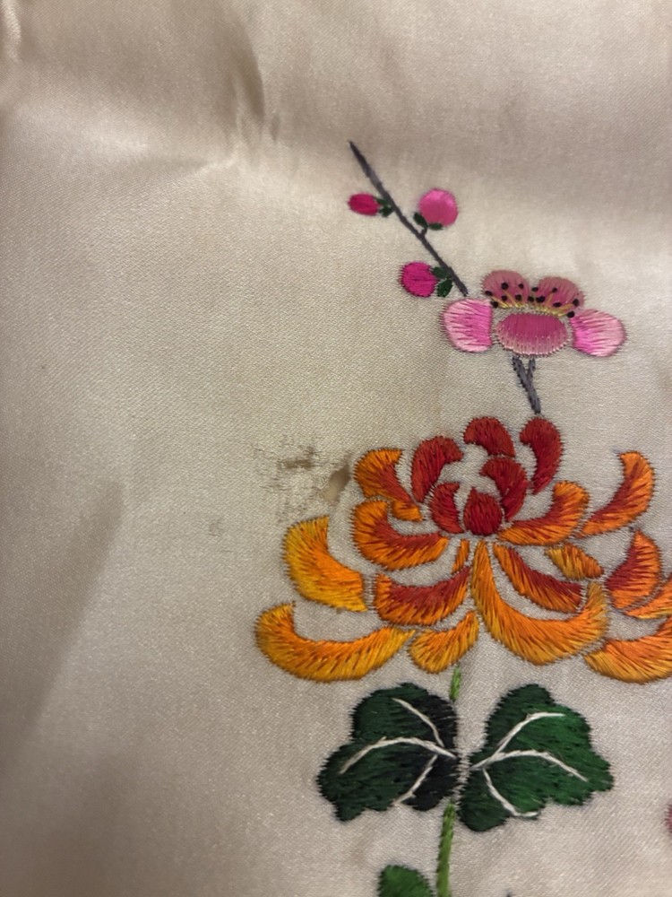 Bird Flower embroidered asian character Panel