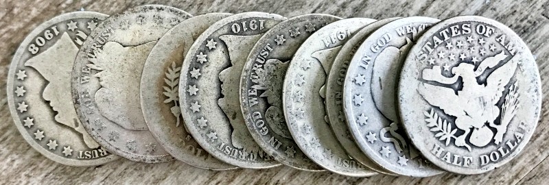 90% Silver Barber Half Dollars - Average Circulated Full Dates