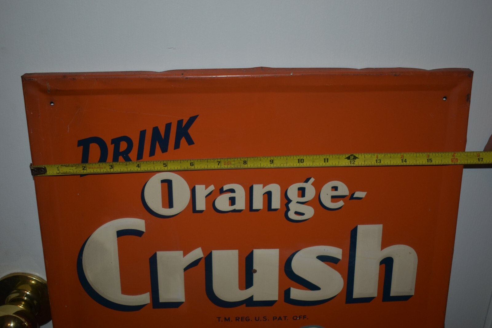 RARE Vintage DRINK ORANGE CRUSH SODA POP BOTTLE Metal ADVERTISING VERTICAL SIGN
