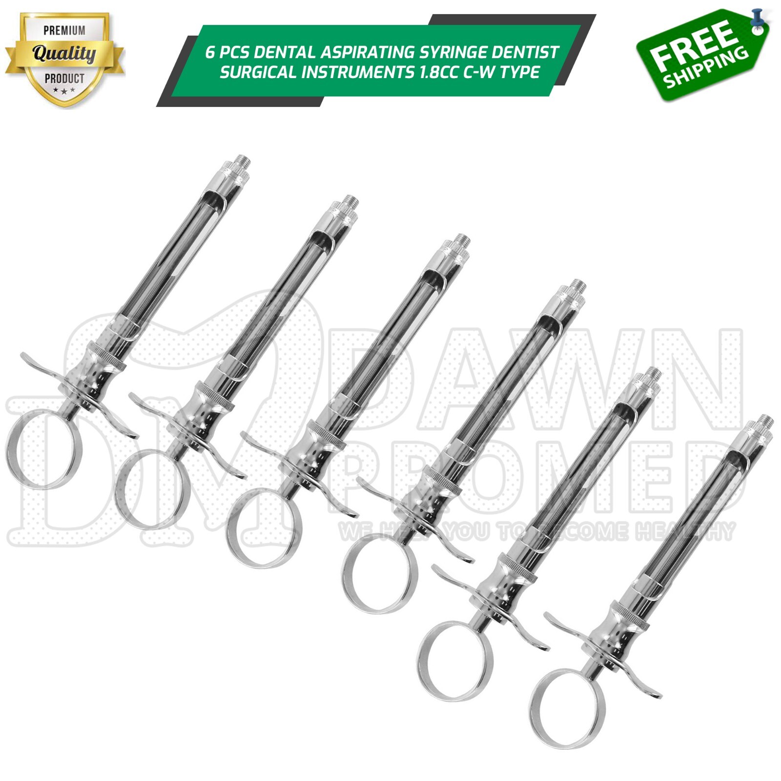 6 German Grade Dental Anesthetic Syringe Self-Aspirating 1.8CC Surgical Inst
