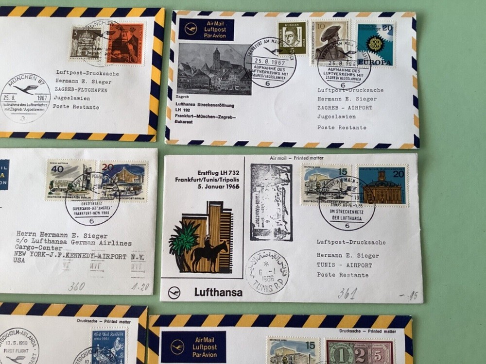 Airmail flight cover mixed world 9 items Ref A1468