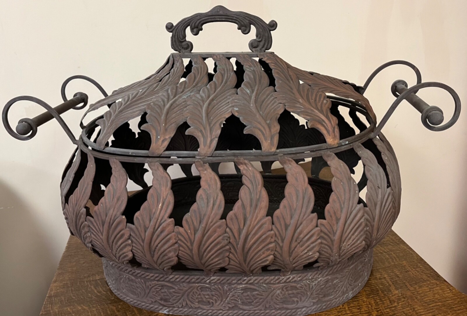 Firewood Bin Metal Handles and Lid Leaves