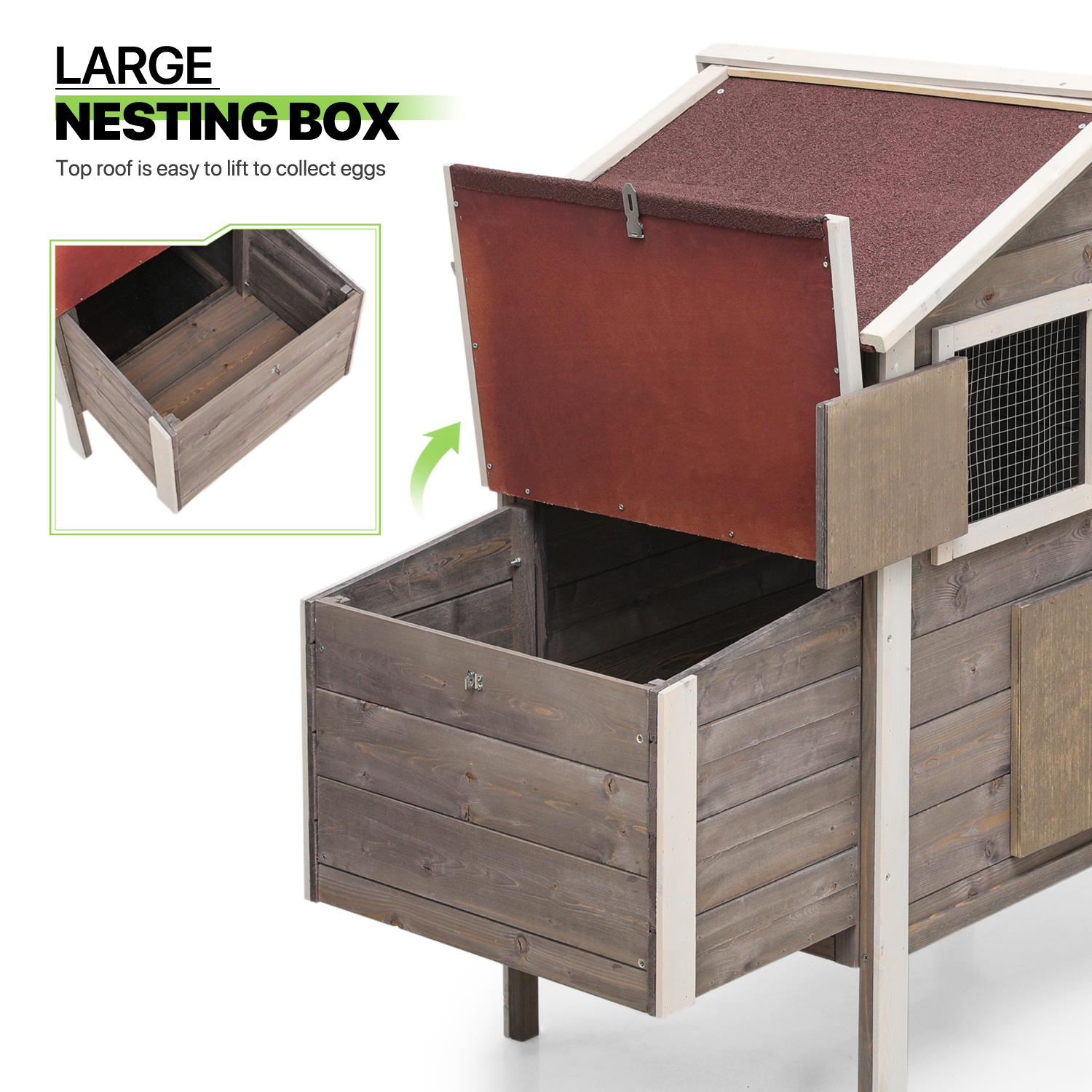 Wooden Chicken Coop Hen House with Removable Tray &Ventilation Door Nesting Box