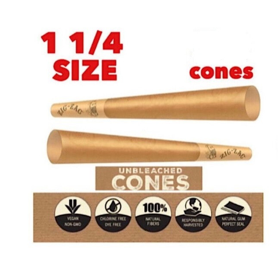 Zig-Zag 1 1/4 Size Unbleached Rolling Paper Pre Rolled 100 Cone with Filter Tips