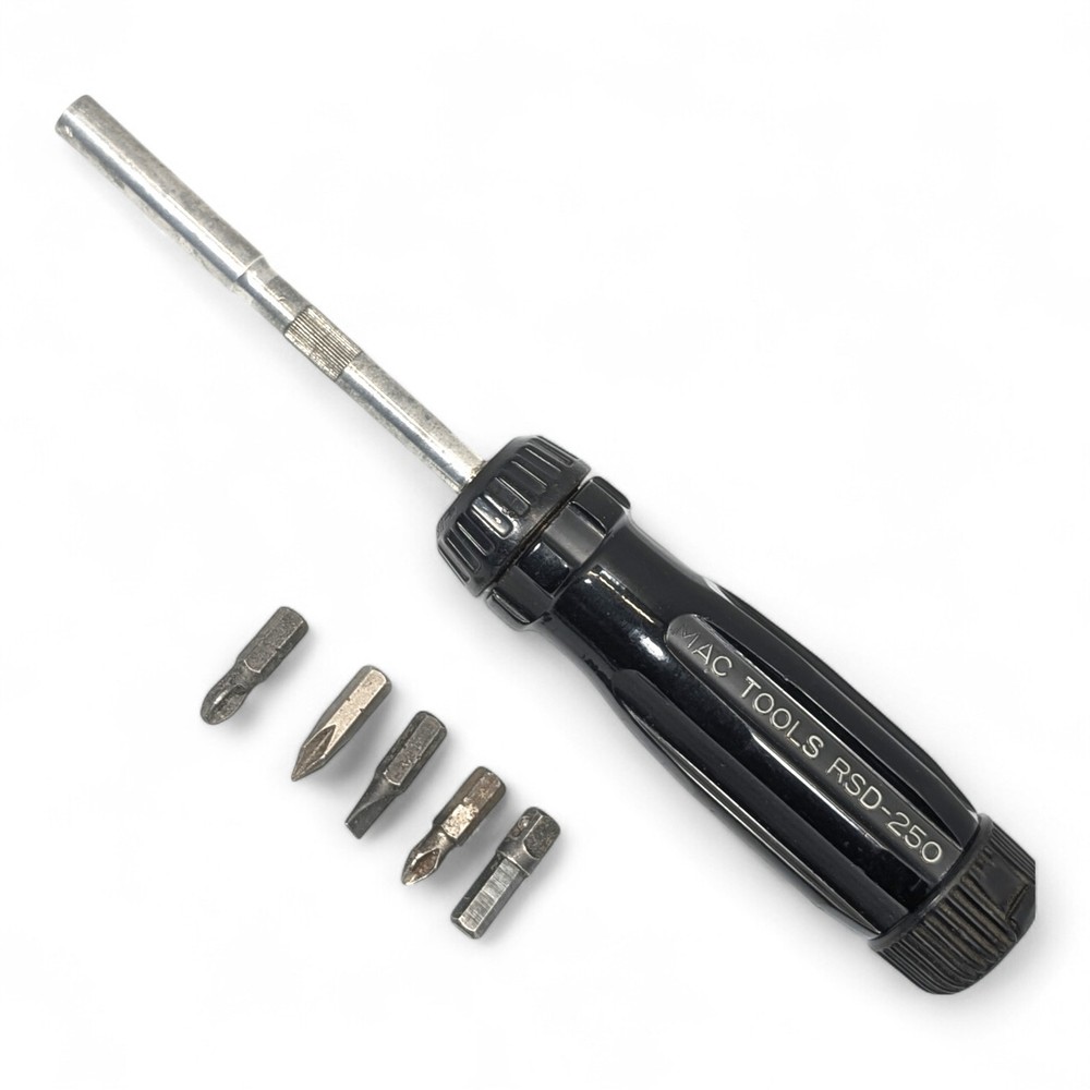 Mac Tools USA Rare Rollerdriver Silent Ratcheting Screwdriver RSD-250 W/5 Bits