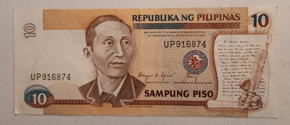 1985 Philippines 10 Piso Note; Pick 169c