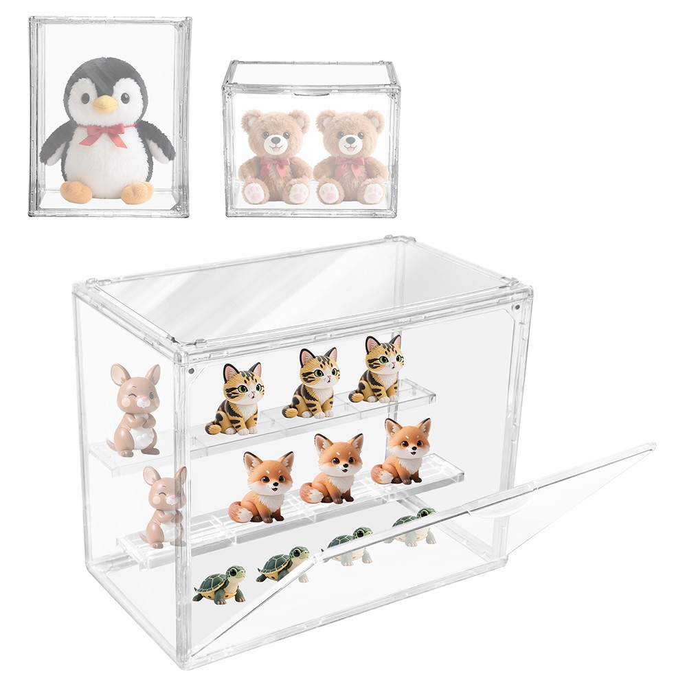 2X Clear Acrylic 3 Tier Figure Display Case with 2 Movable Plates Stackable Show