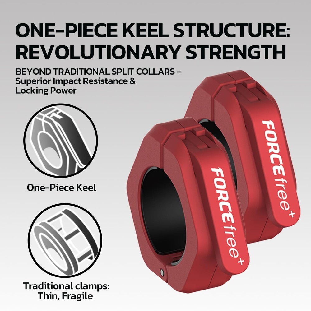 Forcefree+ Barbell Clips (Pair), Clamps, Quick Release Olympic Red