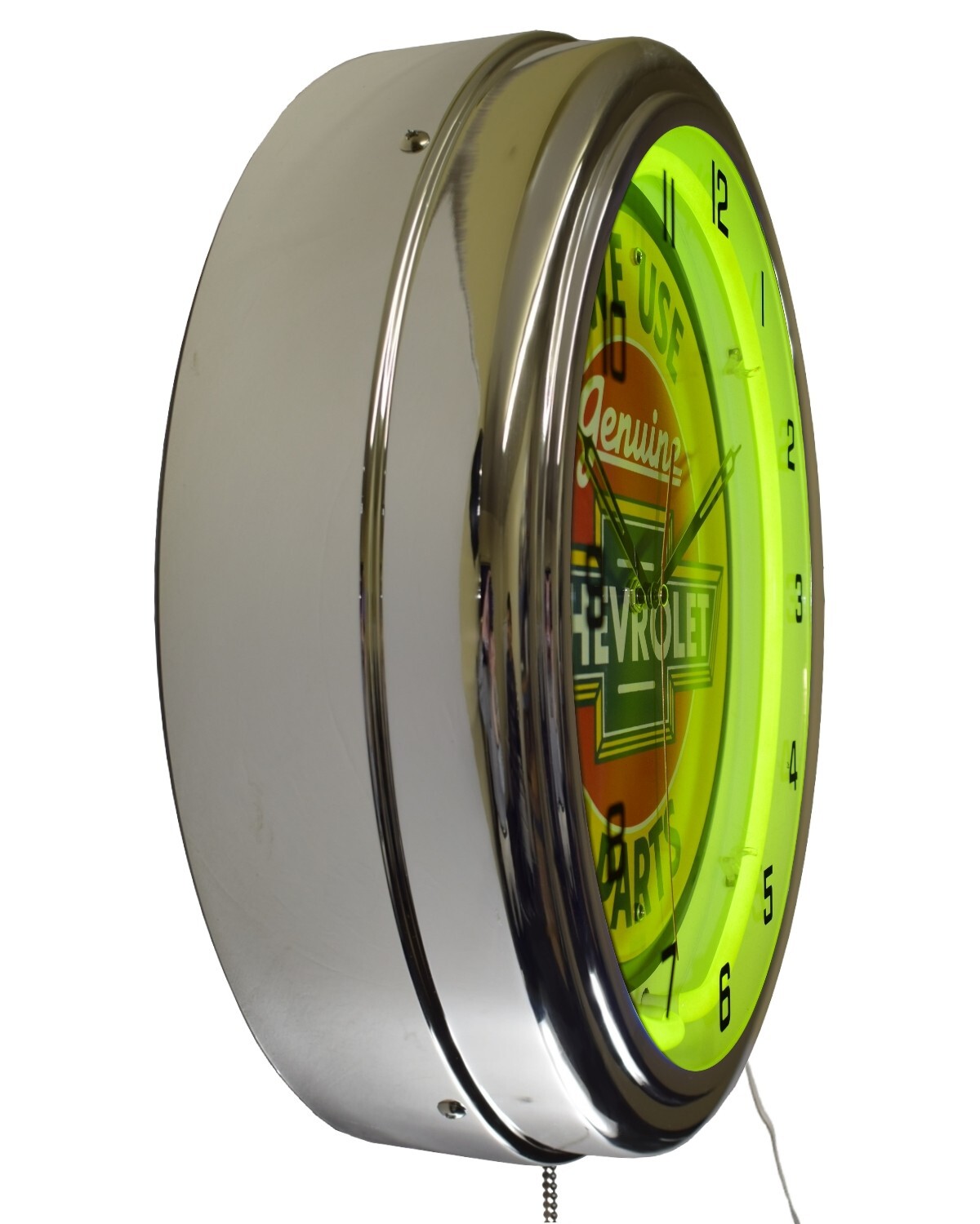 16" We Use Genuine Chevrolet Parts Sign Neon Clock Garage Decor (Yellow)