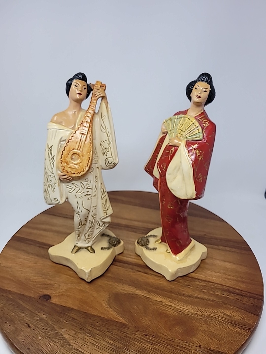Japanese Asian Chalkware Vintage Two Figurines 12"
